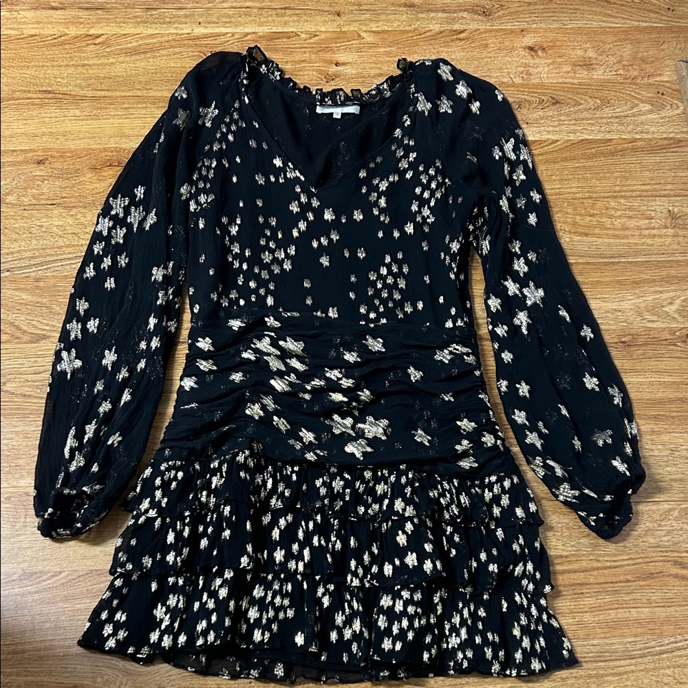 LoveShackFancy Black and gold  Mini Dress Sz 10